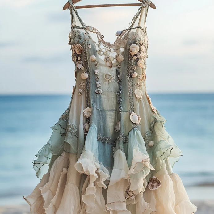 Ethereal Long Evening Dress With Linen Digital Print And Elegant Flair