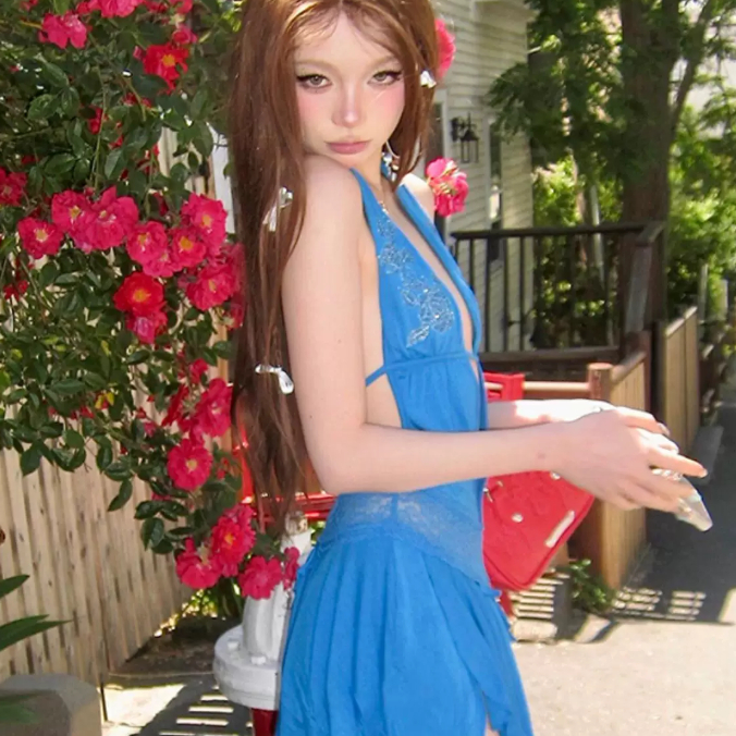 Retro Lace Halter-neck Backless Dress Womens Summer New Arrival