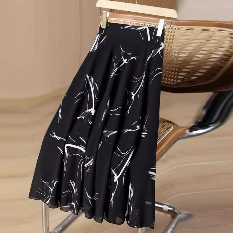 Retro Ink-Print Plus-Size Skirt For Women