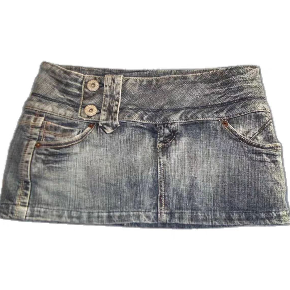 High-waisted Sexy Distressed Yellow Denim Skirt For Women