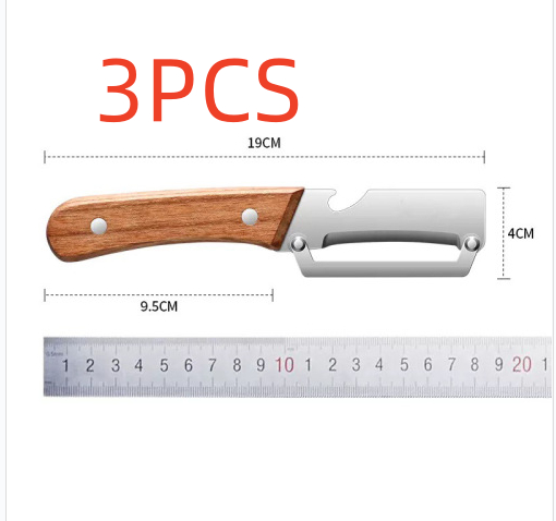 Éplucheur Légumes 2-en-1 — Couteau Économe Inox avec Décapsuleur et Manche Bois 15