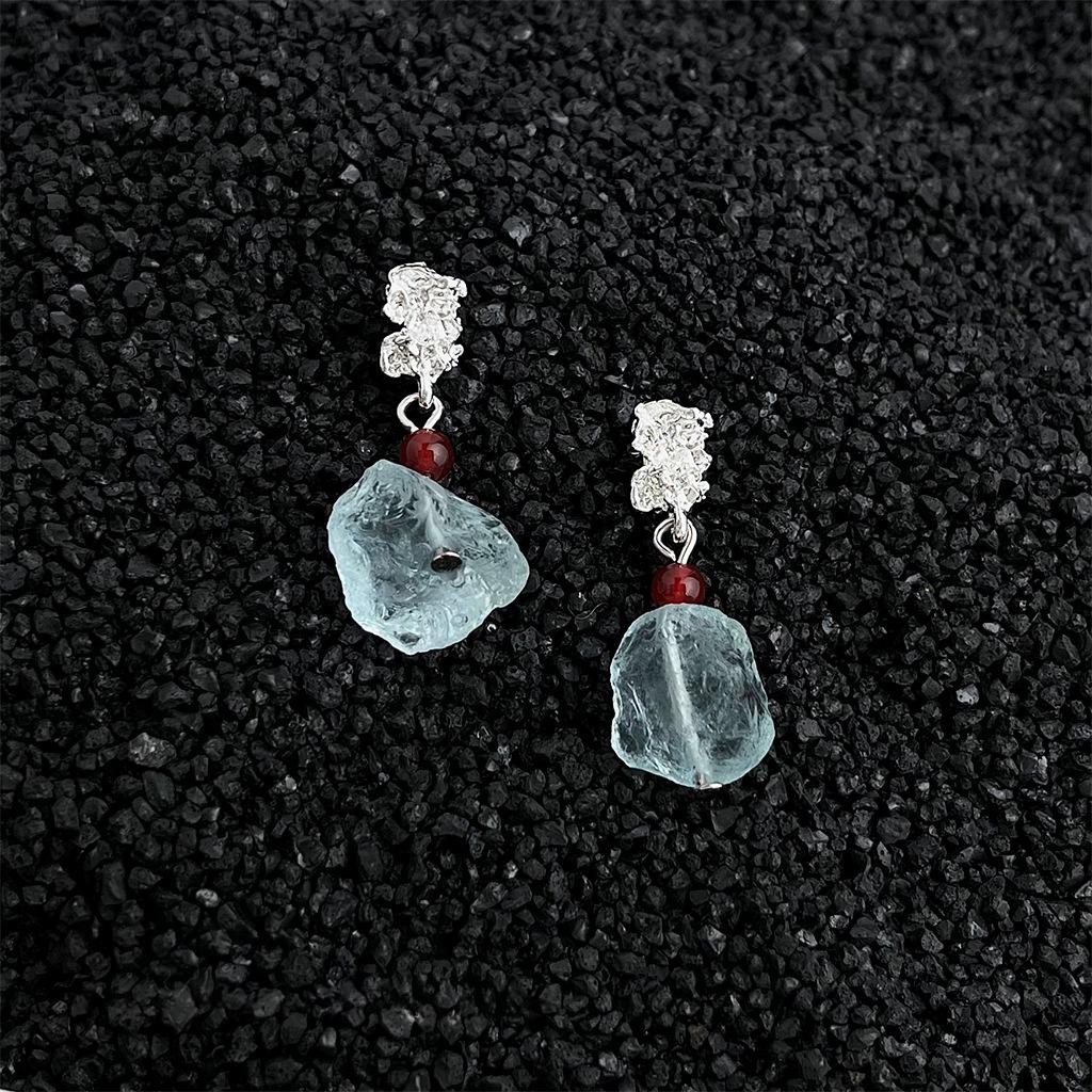 Handmade Natural Stone Blue Crystal Earrings For Women