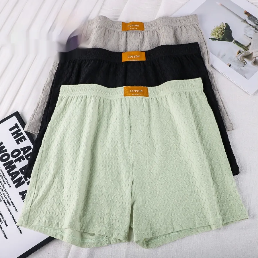 Mens Solid-color Mid-rise Textured Soft Boxer Briefs