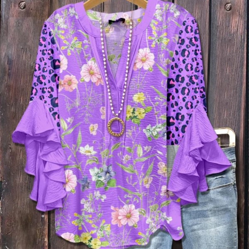 Casual V-neck T-shirt With Lace Trim For Women