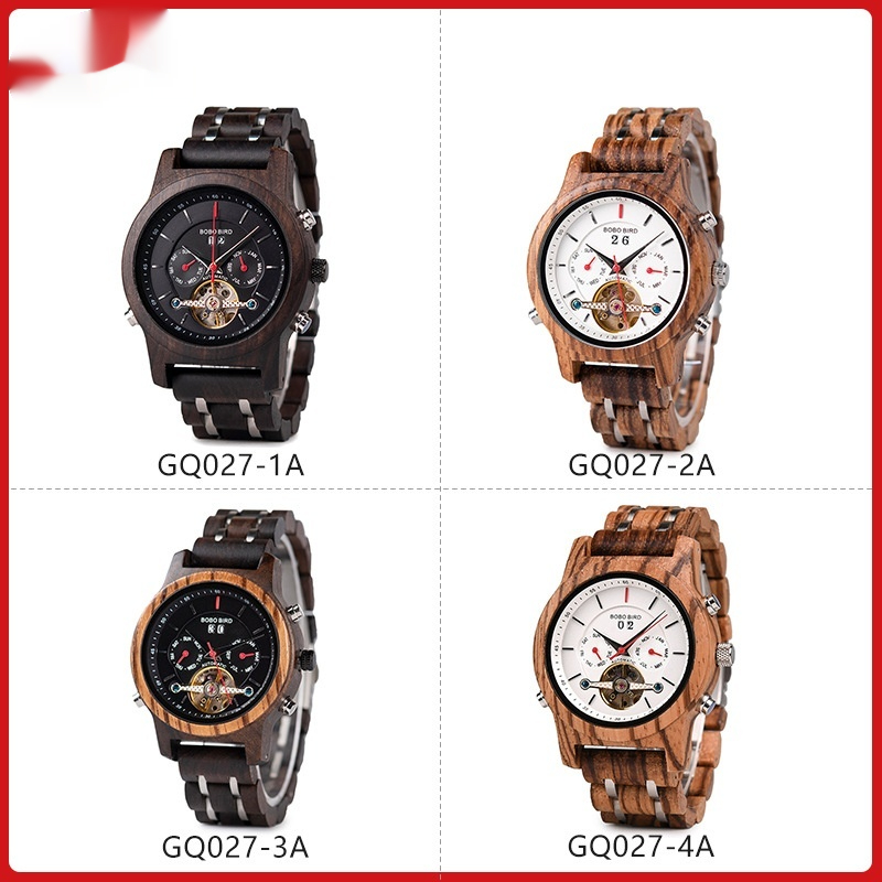 Business Flywheel Mechanical Multi-function Wooden Watch 3