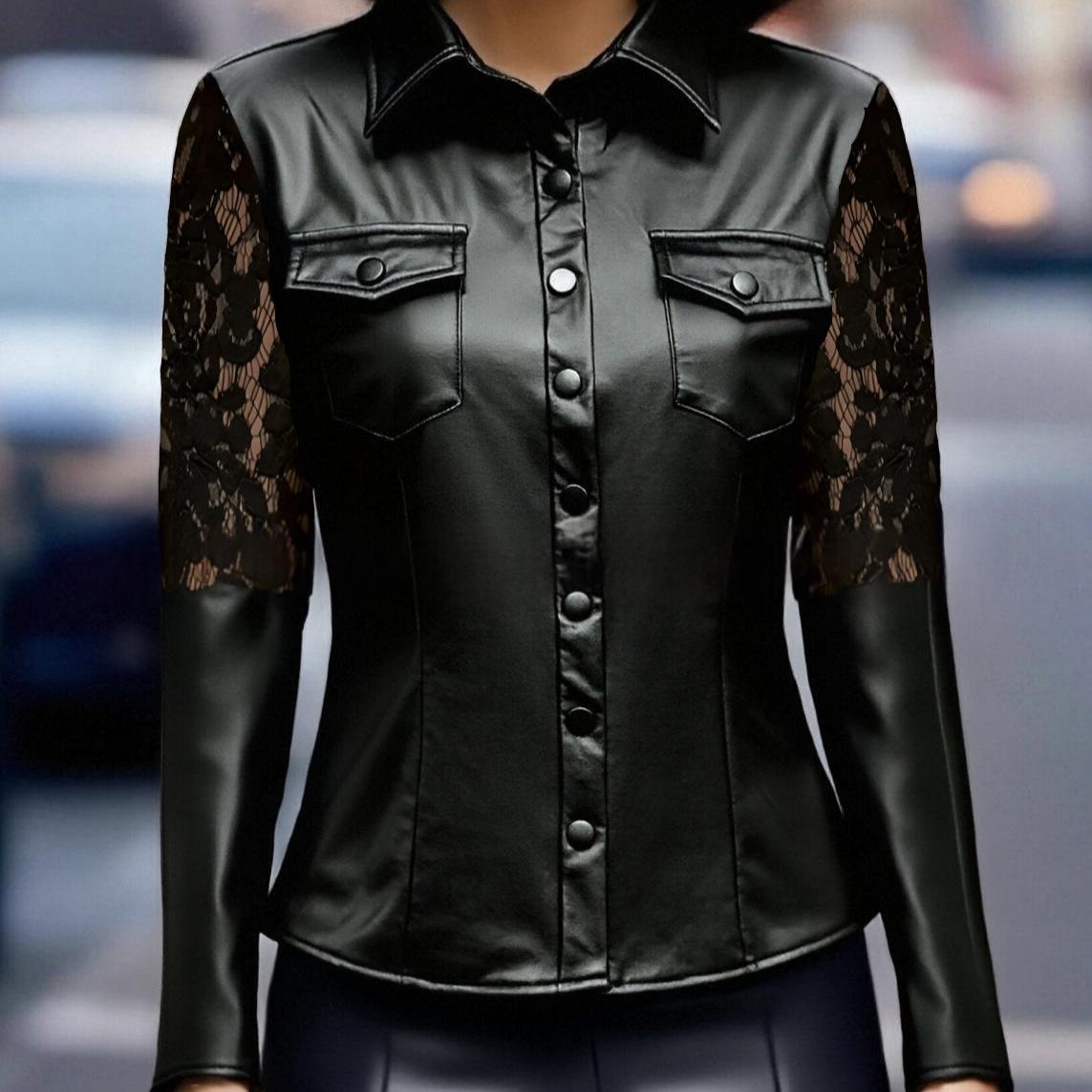 New-style Black Lace-panelled Leather Jacket