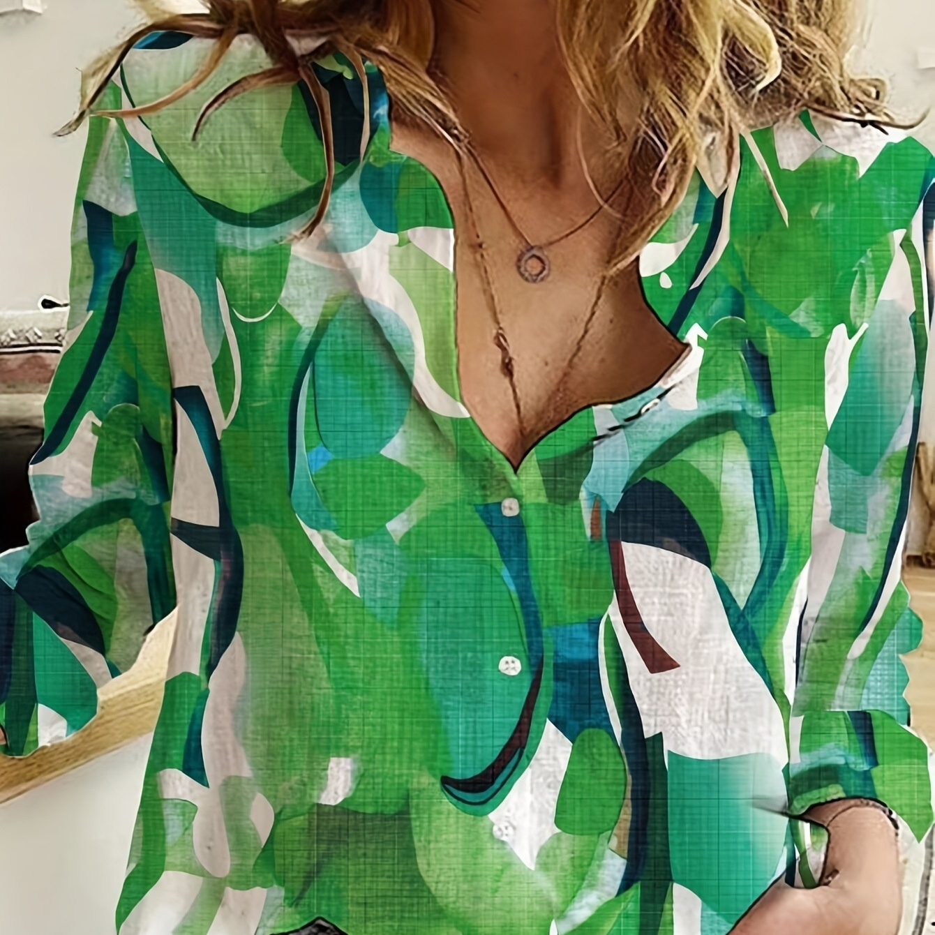 Digital-printed Lapel Long-sleeve Shirt