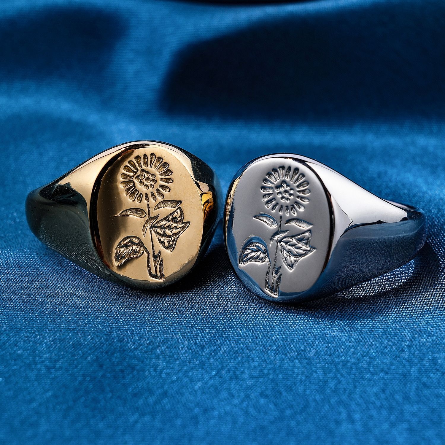 Titanium Steel Sunflower Plain-surface Unisex Ring