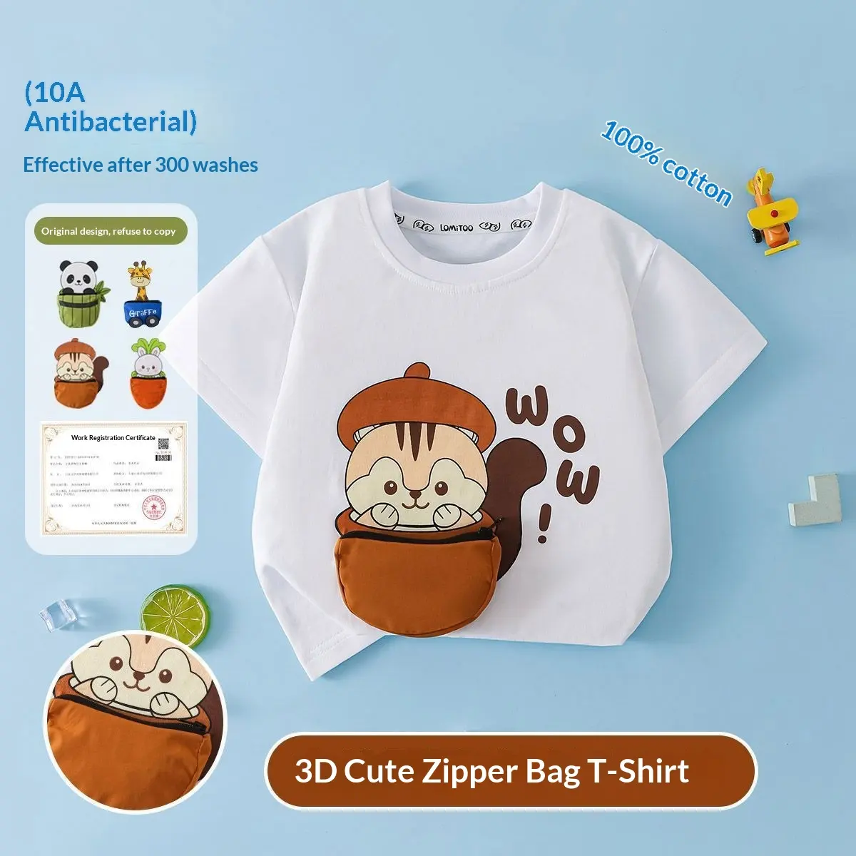 Short-sleeved 3D-decorated Cartoon Cotton T-shirt