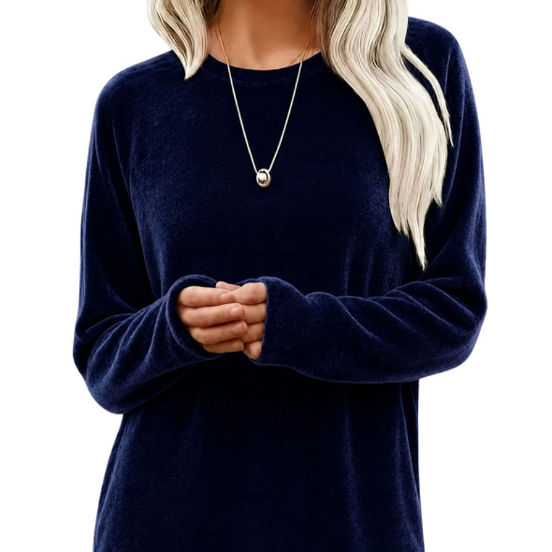 Lady's Round-neck Solid-color Velvet Blouse
