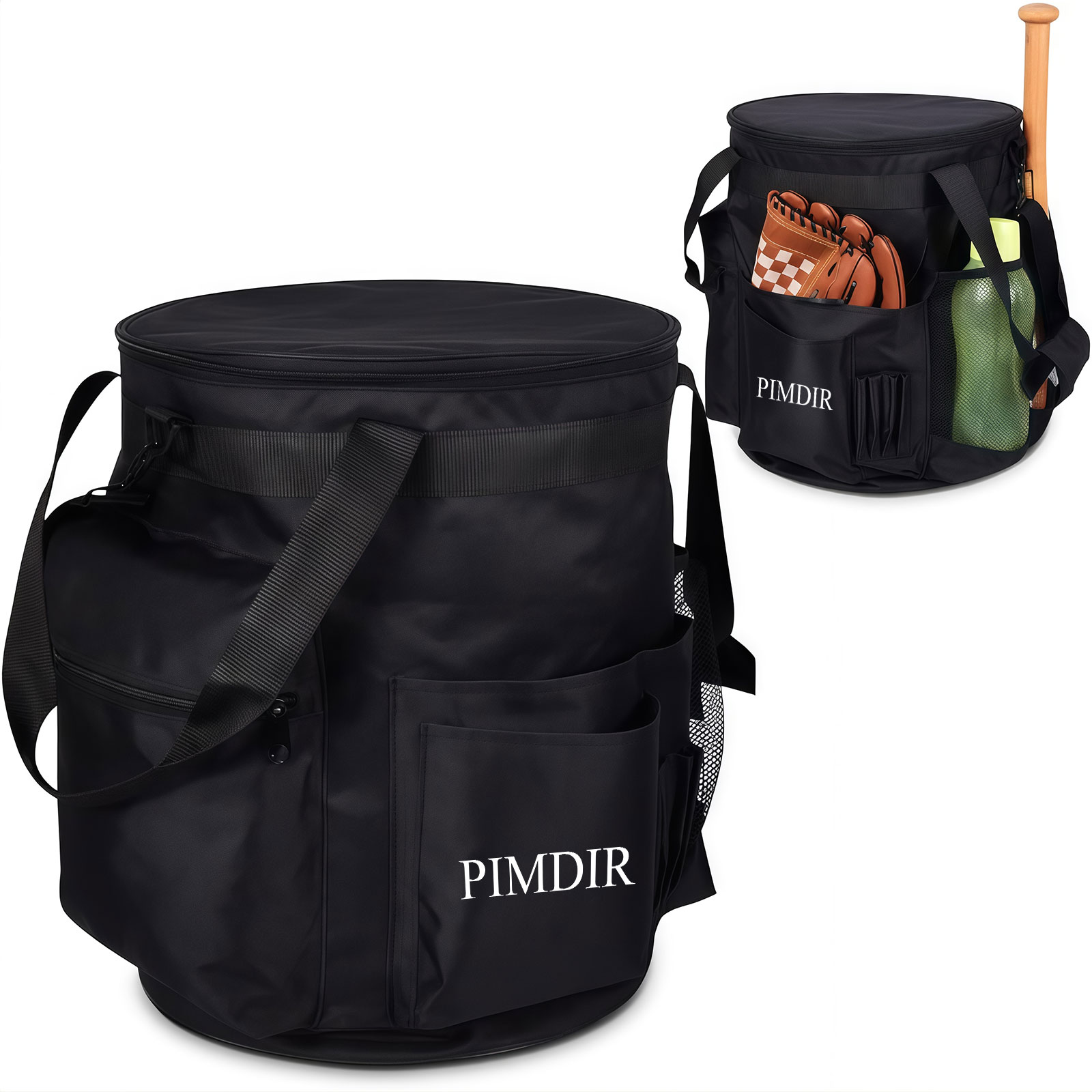 PIMDIR Baseball Softball Bucket Bag With Bat Ball Pockets 6 Gallon For All Ages