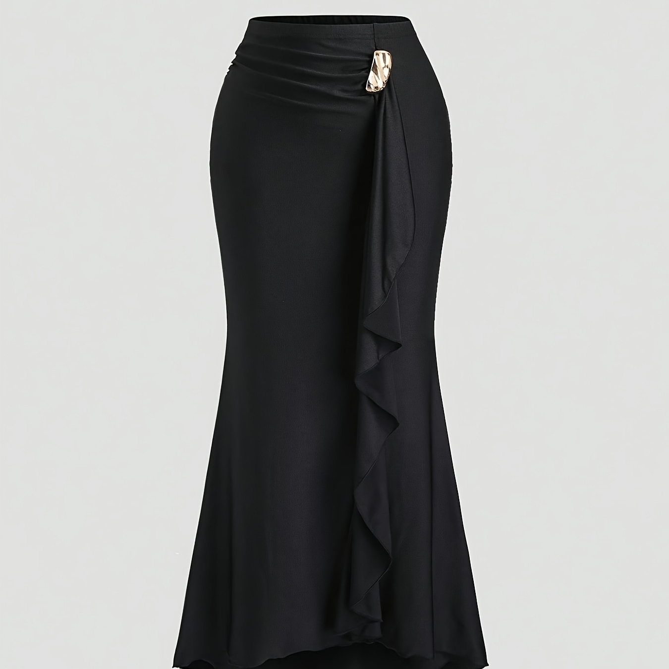 Solid-color Metal-decorated Fishtail Skirt