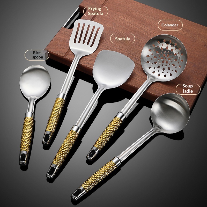 Stainless Steel Hammered-Surface Kitchen Utensil Set With Spatula And Spoon
