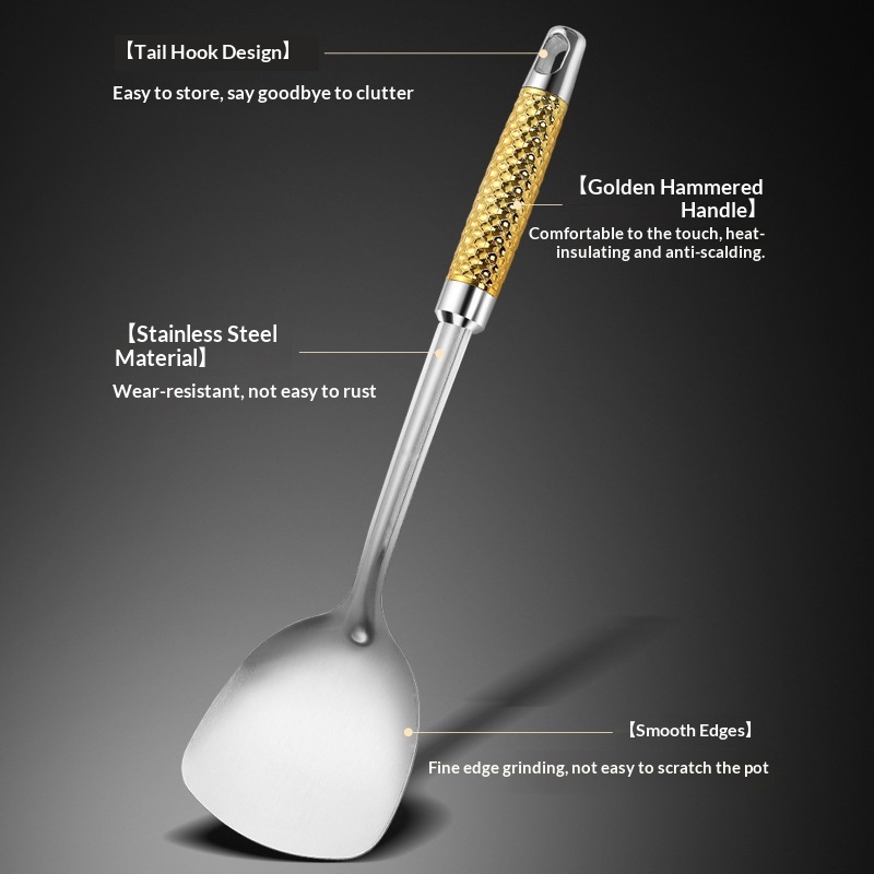 Stainless Steel Hammered-Surface Kitchen Utensil Set With Spatula And Spoon 8