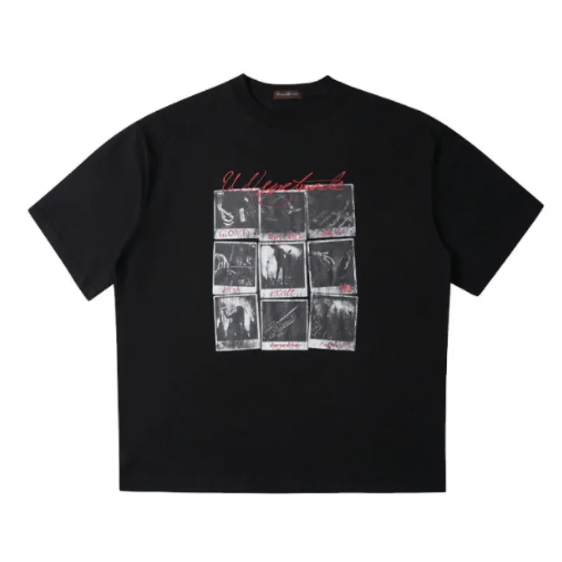 Personalized Nine-Grid Print Short-Sleeve T-Shirt Mens Loose-Fit