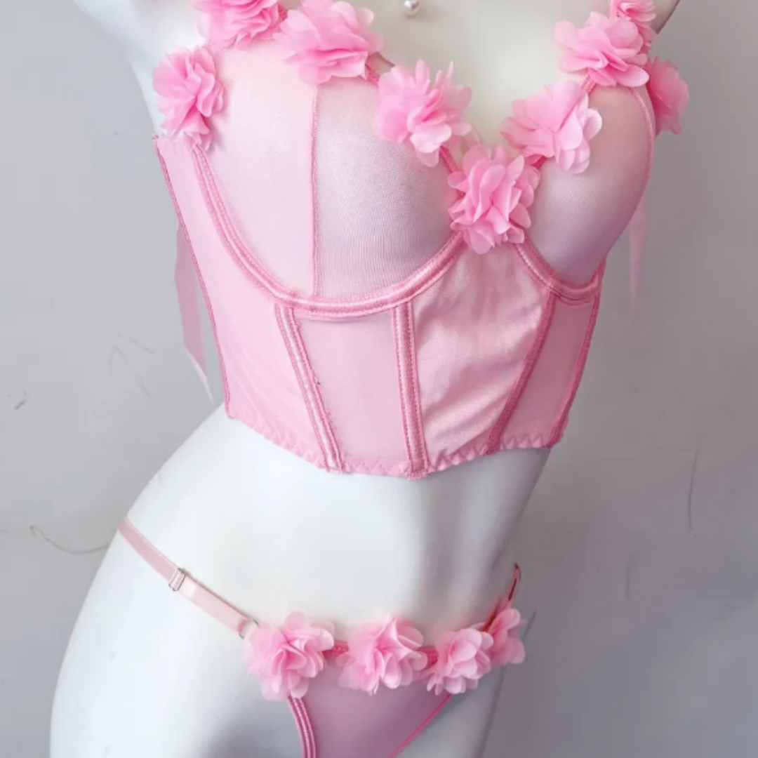Butterfly Knot Petal Strap Slimming Underwear Gathering Bra Set 2