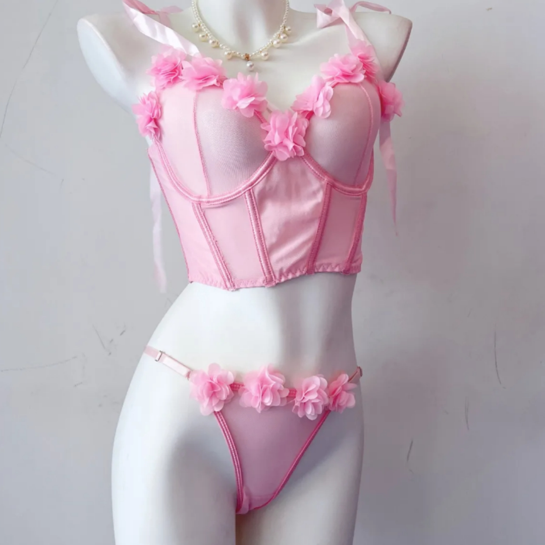 Butterfly Knot Petal Strap Slimming Underwear Gathering Bra Set 3