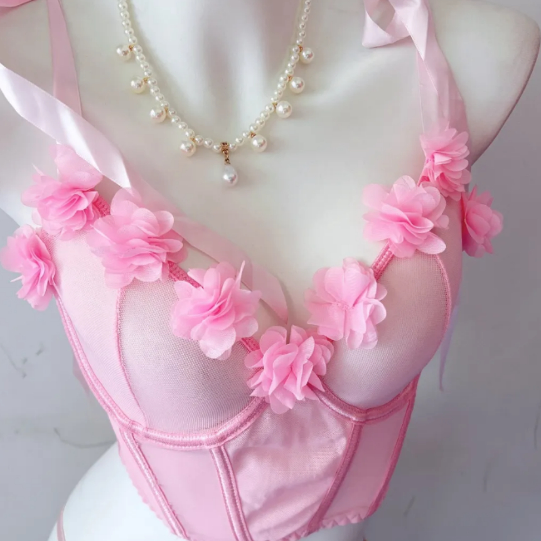 Butterfly Knot Petal Strap Slimming Underwear Gathering Bra Set 4