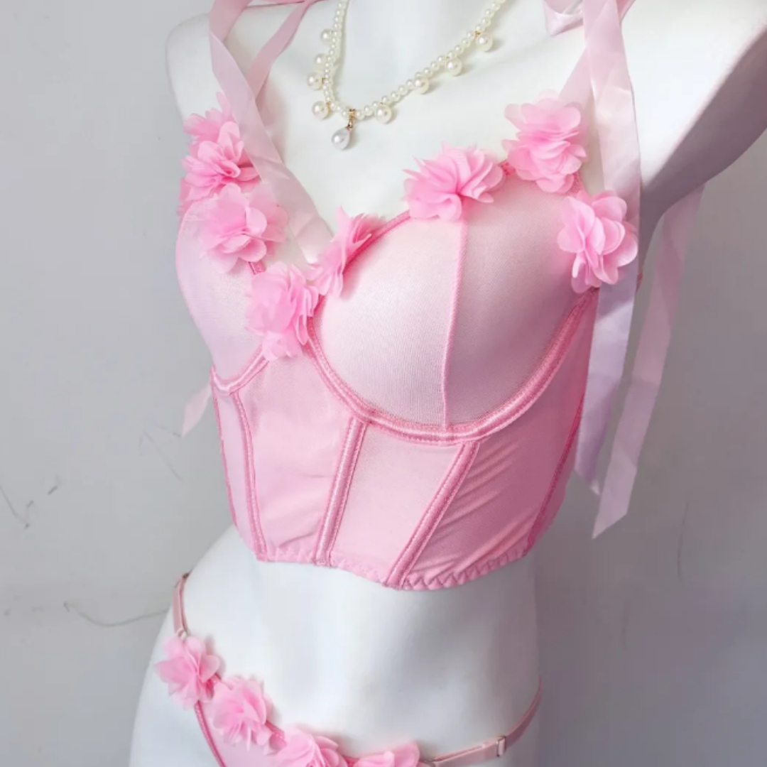 Butterfly Knot Petal Strap Slimming Underwear Gathering Bra Set 5