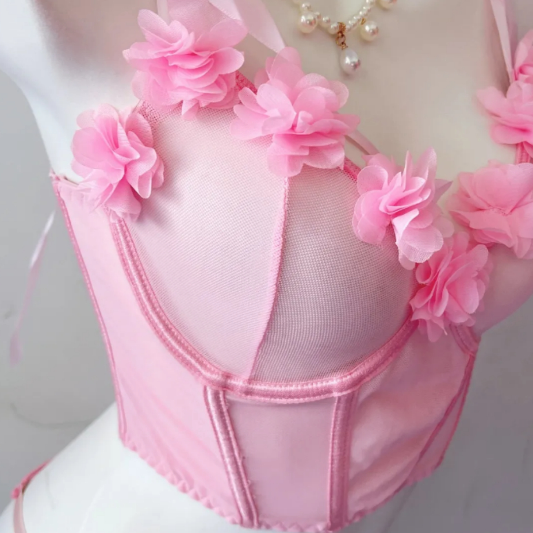 Butterfly Knot Petal Strap Slimming Underwear Gathering Bra Set