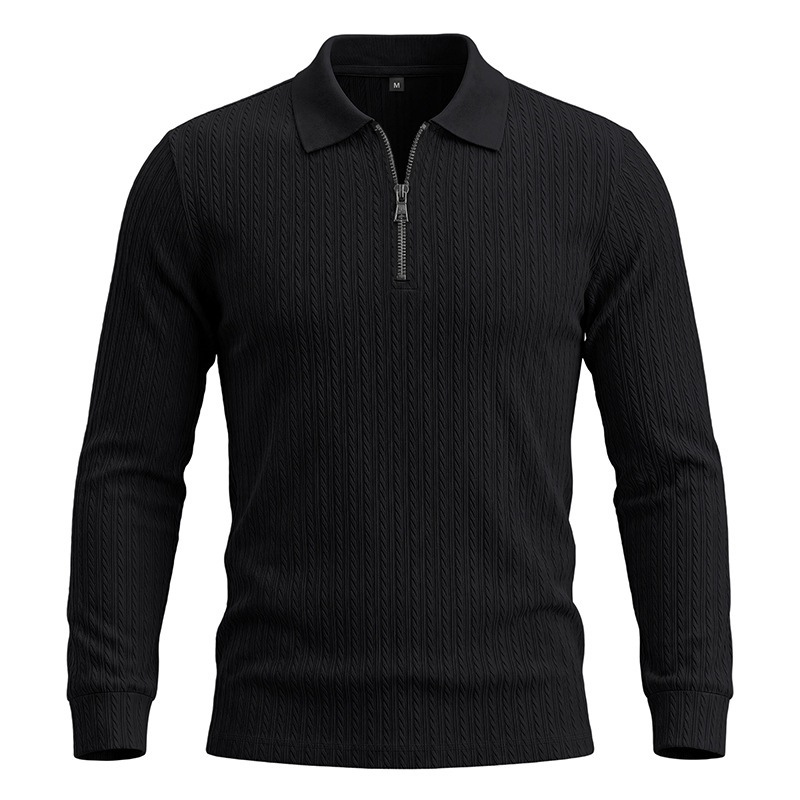 Mens Long-Sleeve Zip-Up Stand-Collar Polo Shirt
