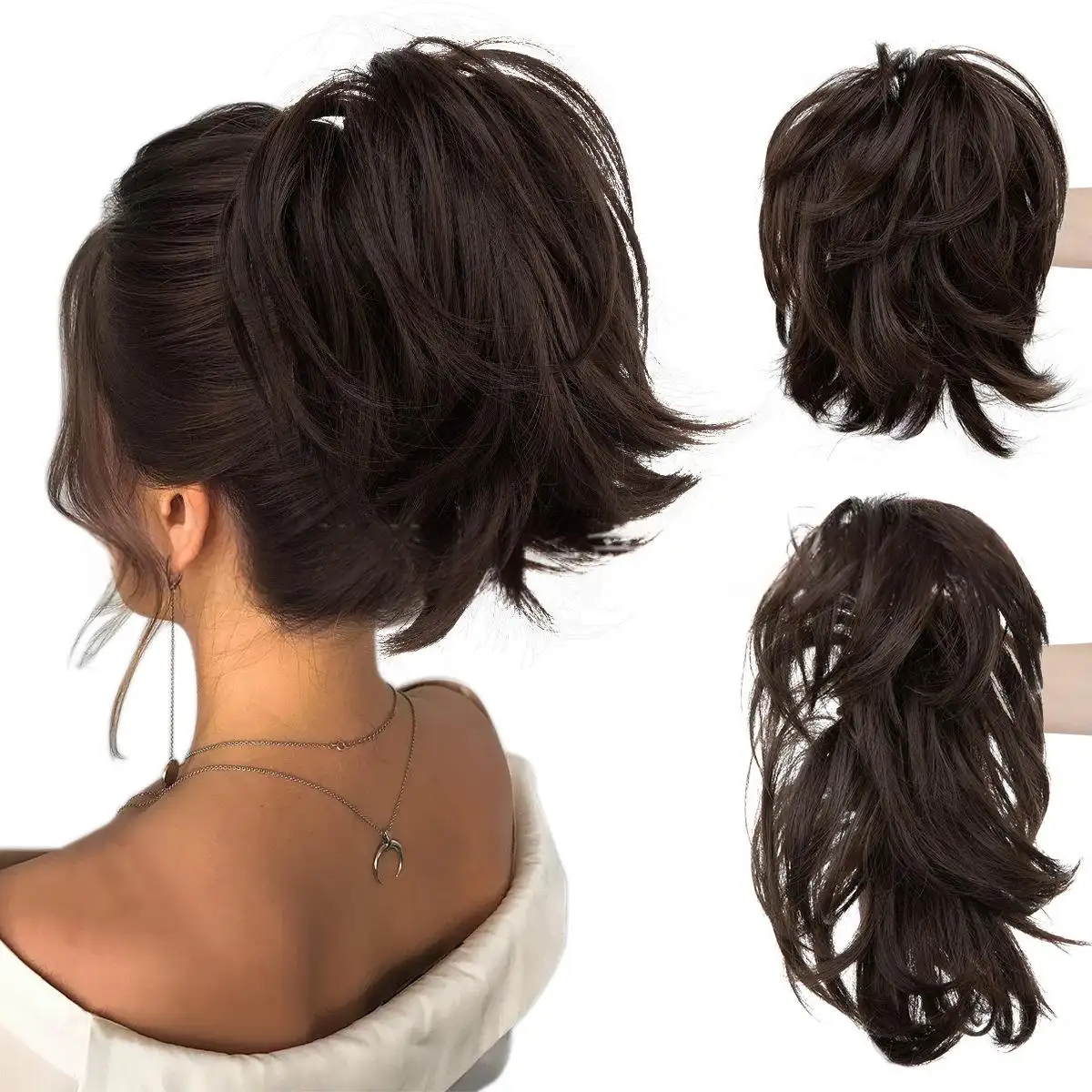 High-temperature Synthetic Hair Wig Clip-on Ponytail Womens Short Style Voluminous Small Curls