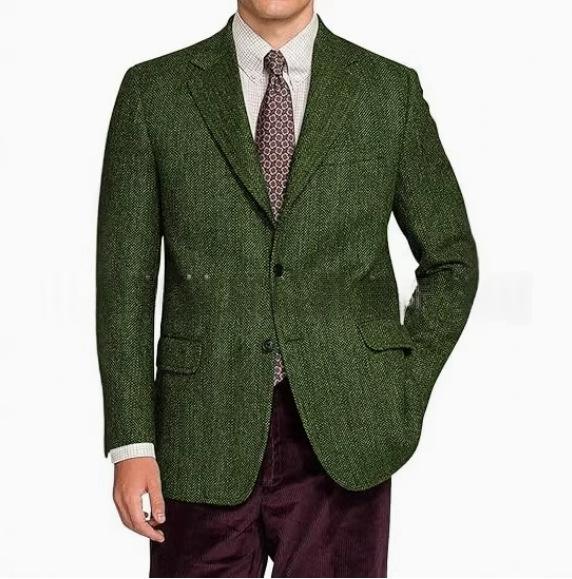 Mens Solid-Color Textured Vintage Suit Jacket