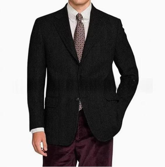 Mens Solid-Color Textured Vintage Suit Jacket