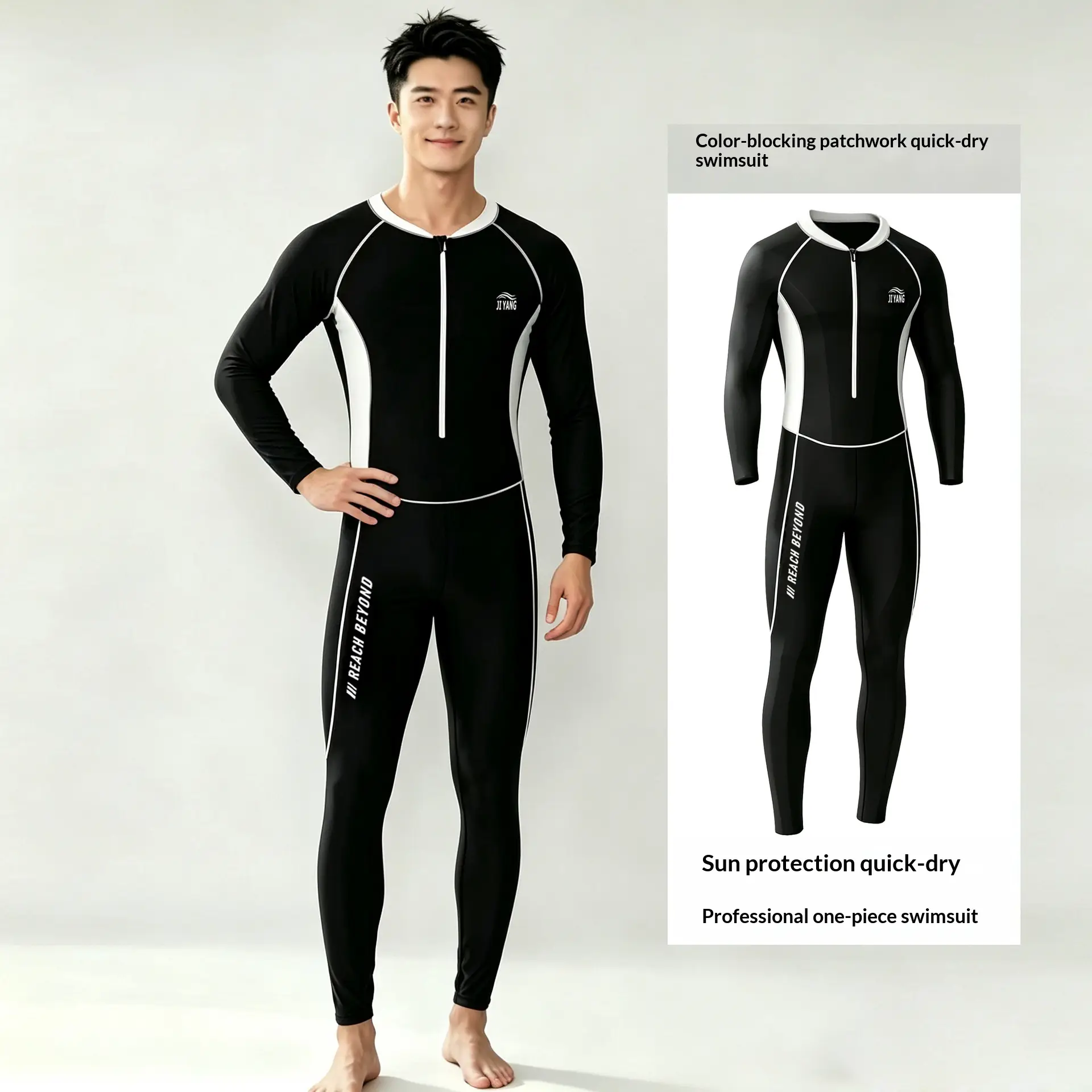 Mens One-Piece Sun-Protective Swimsuit New Quick-Drying Diving Suit