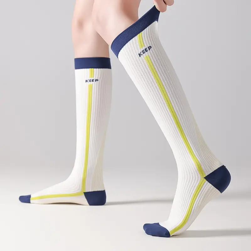 Womens Gradient-compression Calf Socks With Color-block Stripes