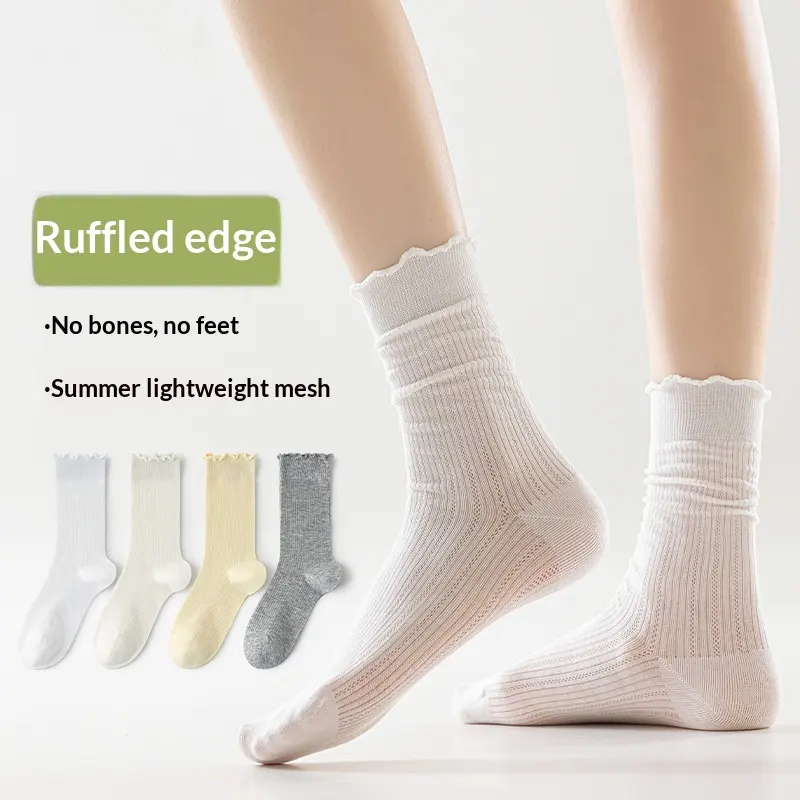 Womens Socks Solid Color Mid-calf Length Summer