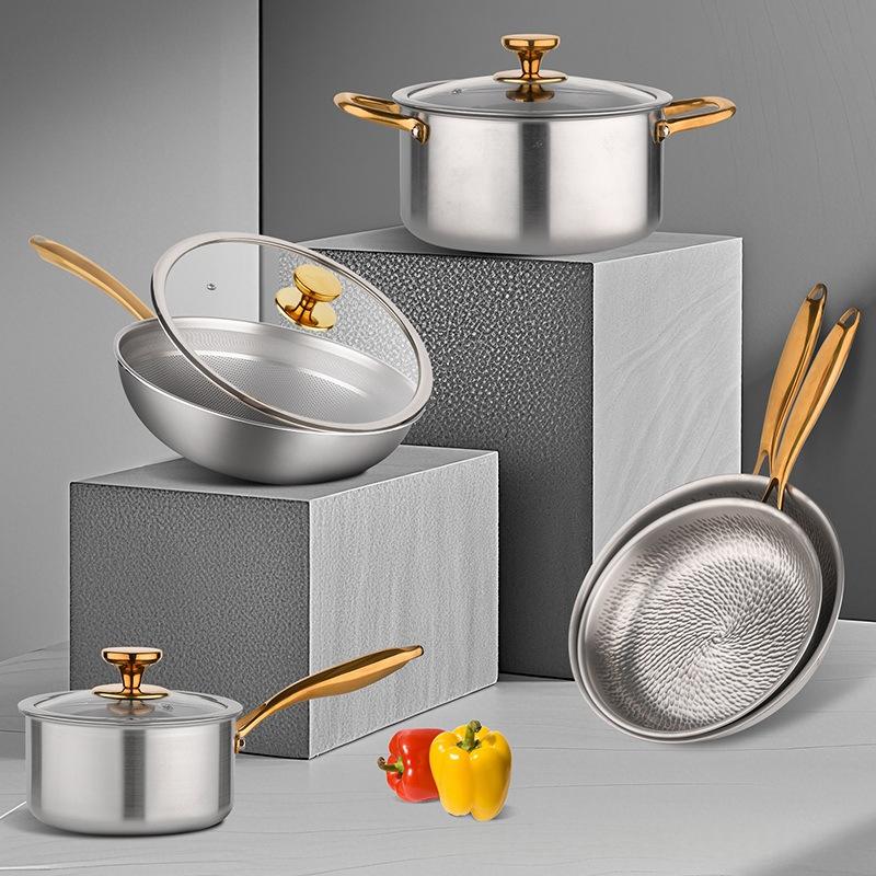 Household Pure Titanium Cookware Set With Gold-plated Handles Frying Pan — foto 8
