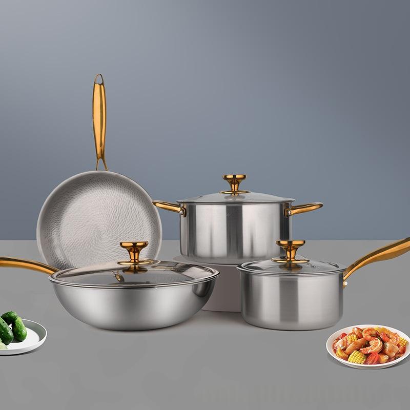 Household Pure Titanium Cookware Set With Gold-plated Handles Frying Pan — foto 3