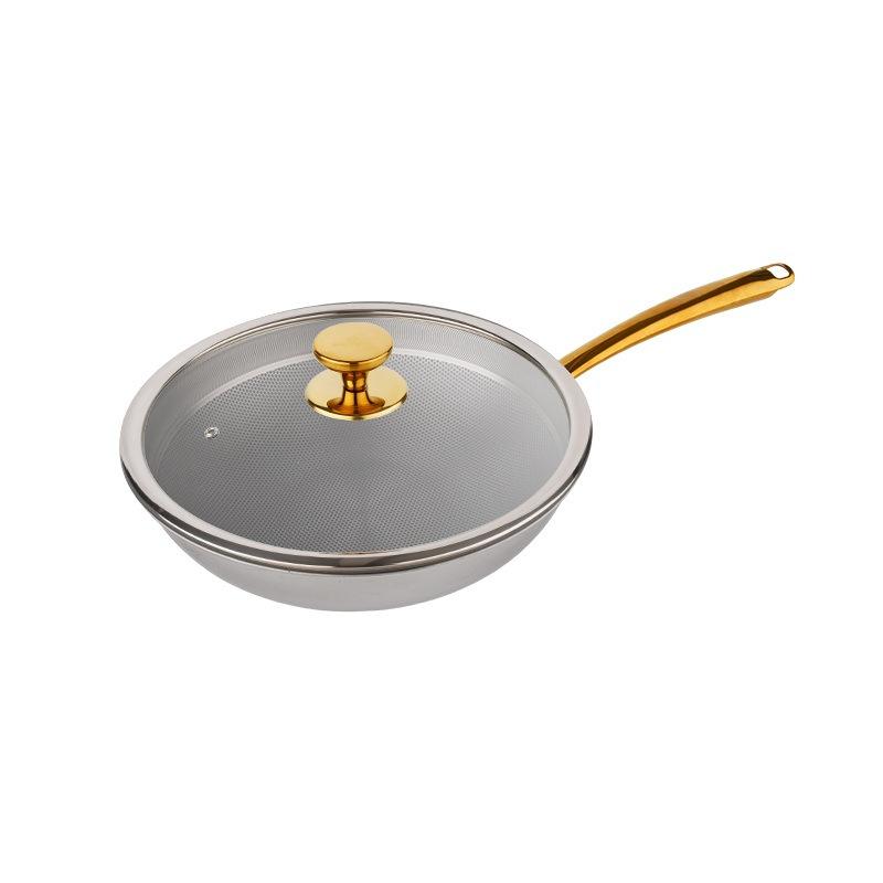 Household Pure Titanium Cookware Set With Gold-plated Handles Frying Pan