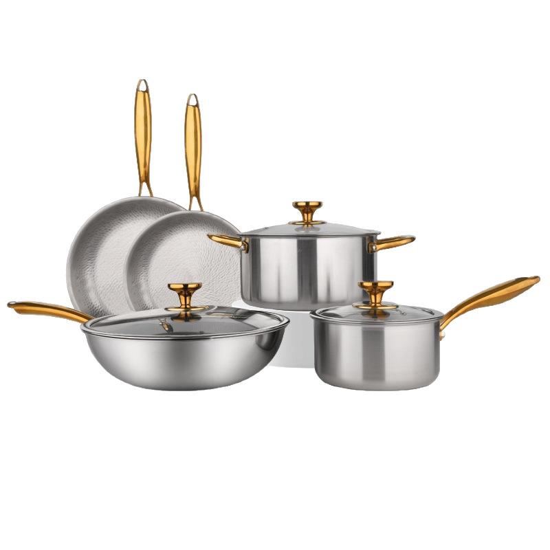 Household Pure Titanium Cookware Set With Gold-plated Handles Frying Pan — foto 6