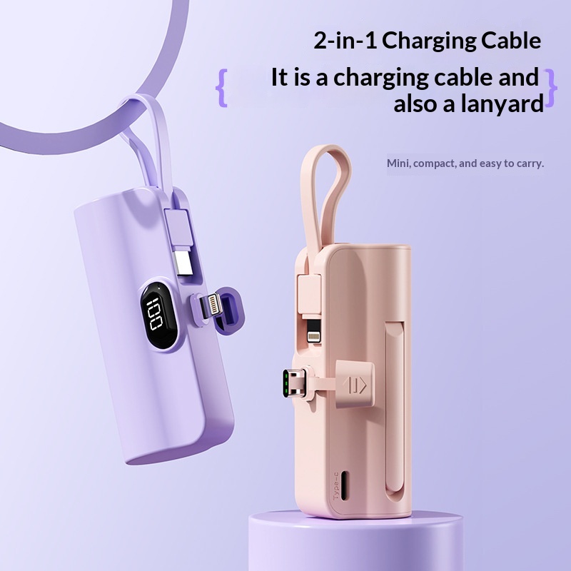 Banque d'alimentation portable avec câble intégré, 10 000 mah et support