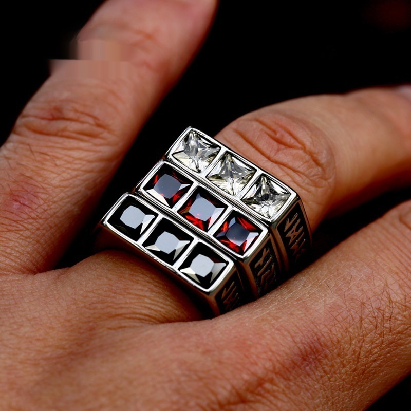 Stainless Steel Viking Rune Gemstone Ring