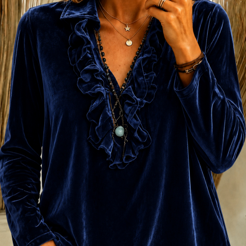 Velvet V-neck Ruffled Top With Elegant Style