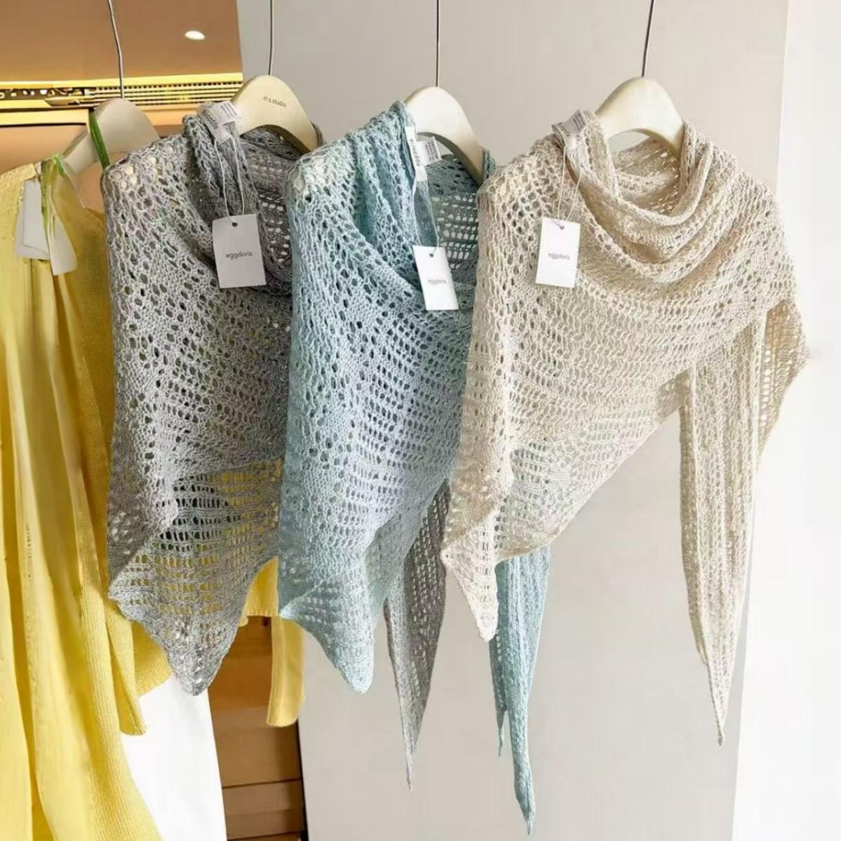 Tencel Linen Hollow-out Large Triangle Womens Shawl