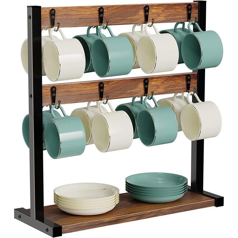 Étagère combinée fer-bois avec un porte-gobelet double couche double face – Image 5