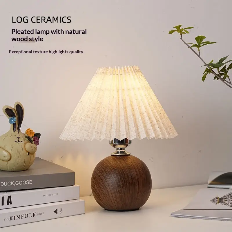 Fabric Pleated Table Lamp With A Ceramic Base