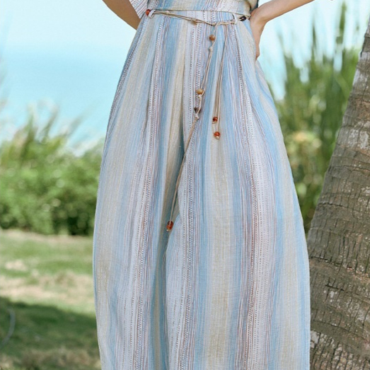 Resort-style Ombre Striped Loose-fit Casual Trousers