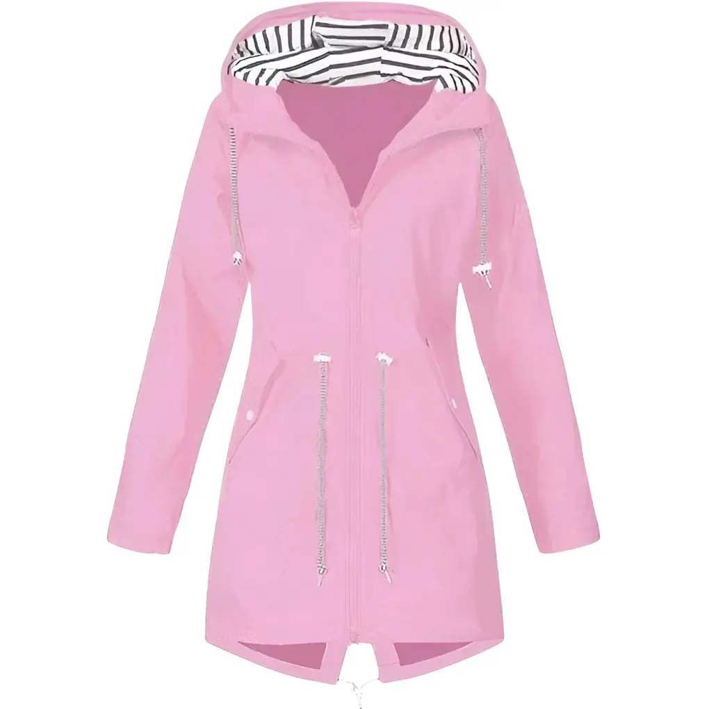 Womens Waterproof Raincoat Casual Basic Outdoors Drawstring Trench Lightweight Drawstring Jackets Hiking Clothes For Women