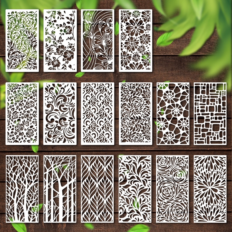 Geometric Floral Pattern Hollow Out Template DIY Rub Off Stencil Wall Painting Tracing Mold