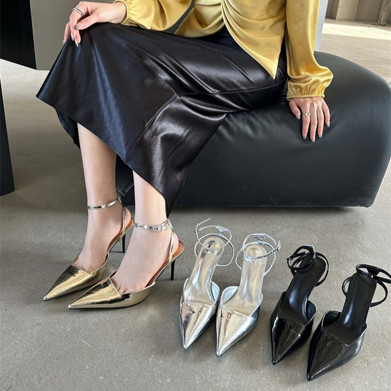 SpringSummer New Pointed-toe Stiletto Mid-heel Sandals