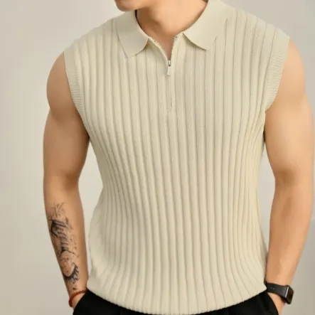 Mens Sleeveless T-Shirt Knitted Top
