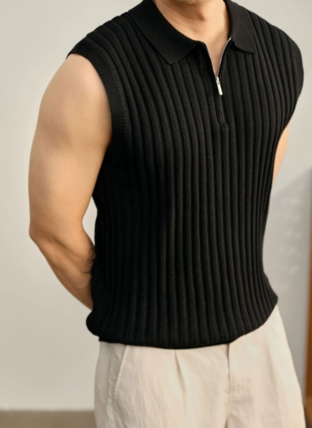 Mens Sleeveless T-Shirt Knitted Top