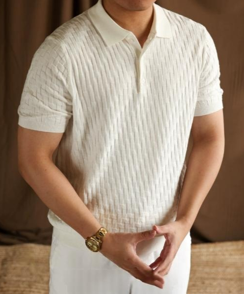Mens Knitted Jacquard Casual Short-Sleeve Top