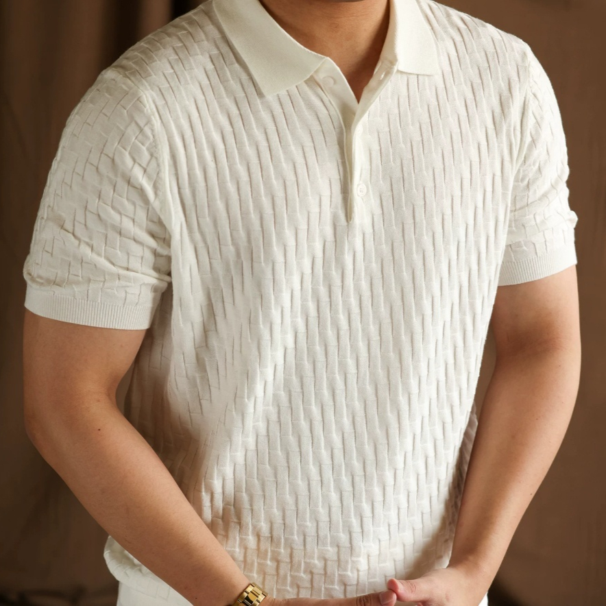 Mens Knitted Jacquard Casual Short-Sleeve Top