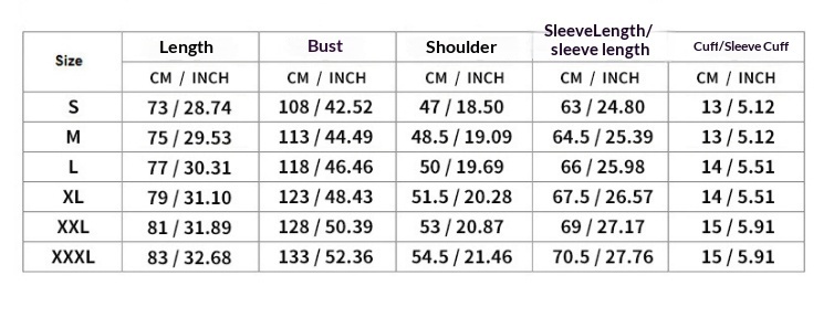 Men's Linen V-Neck Long-Sleeve Shirt - Size Chart